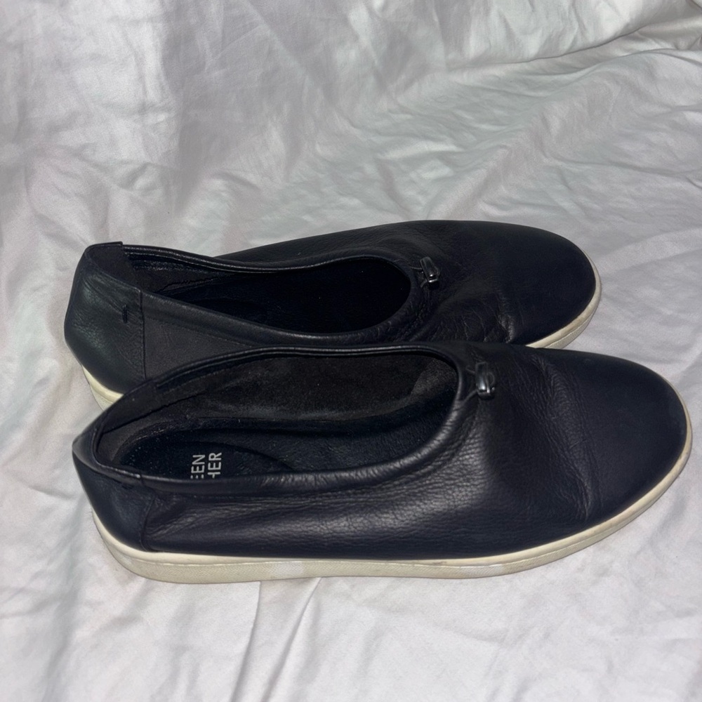 Eileen Fisher Sydney Slip On Washed Black Leather Sneakers Size 7 - Picture 4 of 6